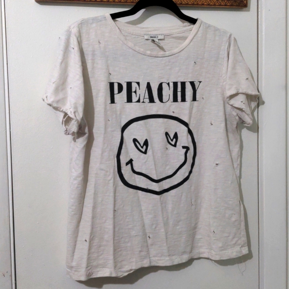 Peachy Smile Face Distressed Tee